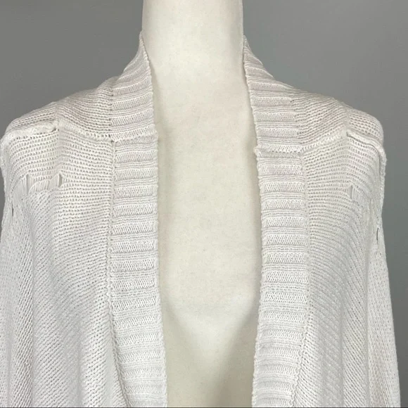 Central Park West Womens White Open Front Cardigan Sweater Distressed size XS